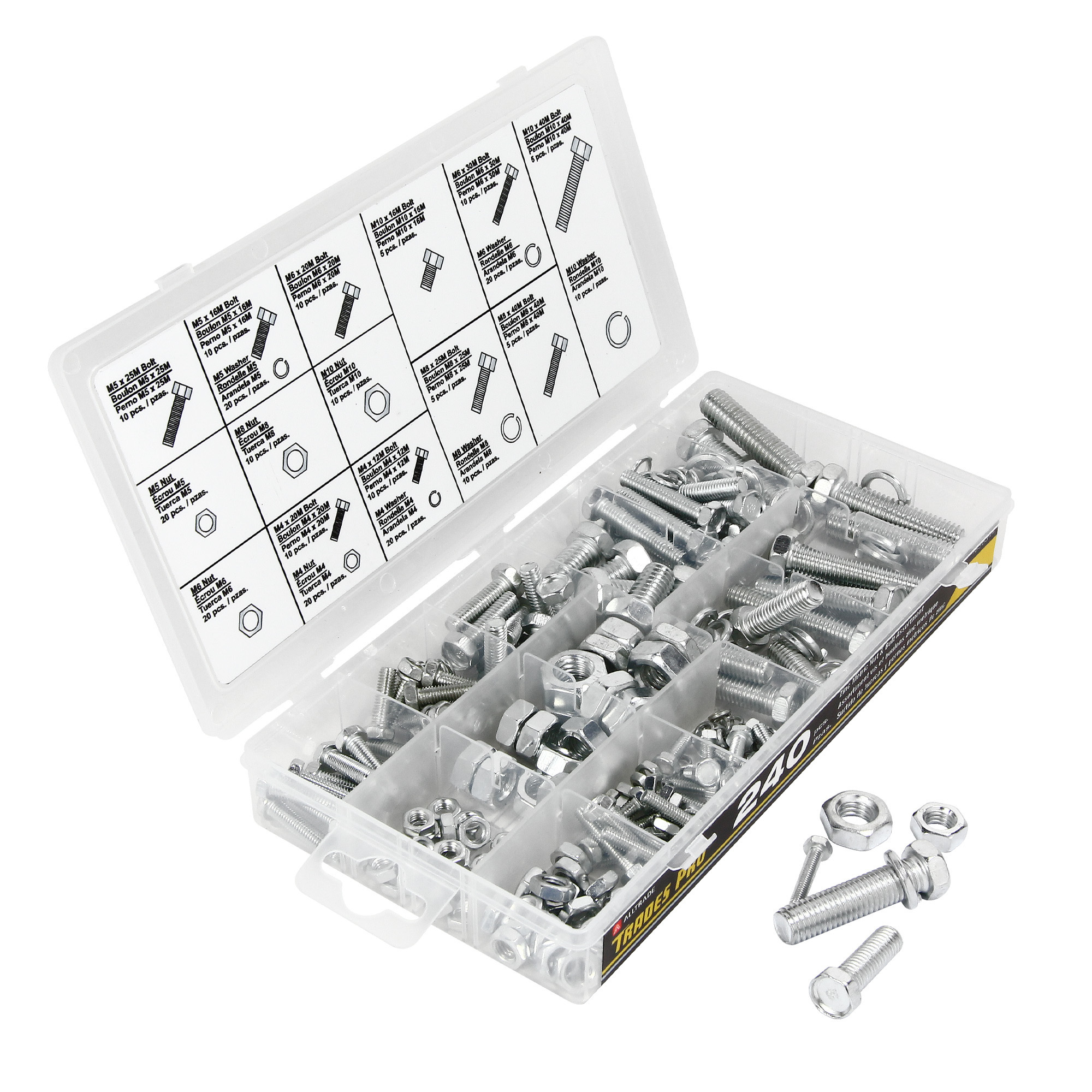 Trades Pro, 240 Piece Zinc Metric Nut and Bolt Assortment, Model # 836344